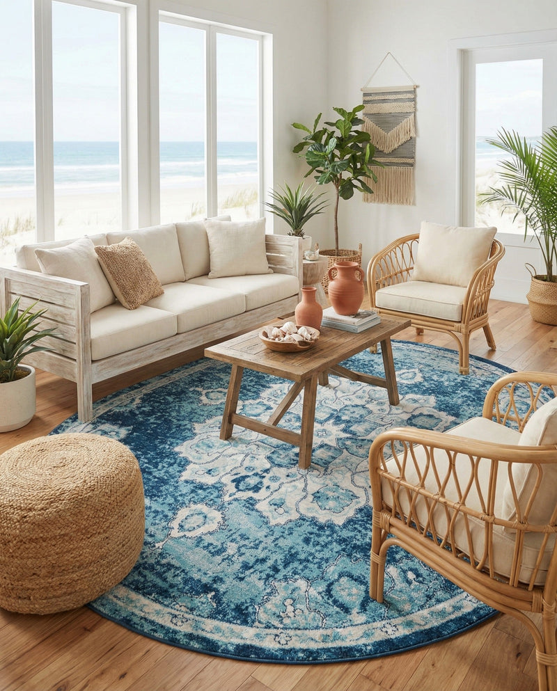 Beverly Grove Collection Area Rug - Melrose (Navy Blue) Oval Navy Blue  lifestyle 69
