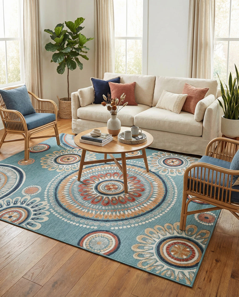Seaside Blooms Collection Area Rug -  Eden Rectangle Light Blue  lifestyle 44