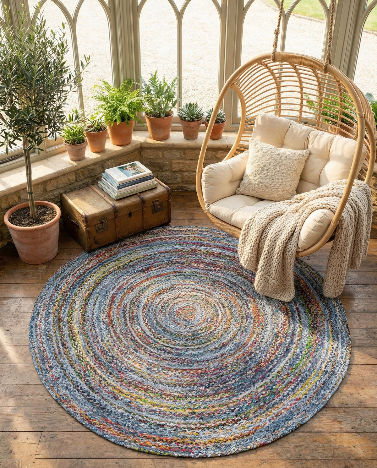 Woven Udaipur Collection Area Rug - Sahara Round Blue and Multi  lifestyle 113