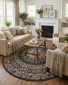 Patio Heritage Collection Area Rug -  Lafayette (Black) Round Black  lifestyle 64