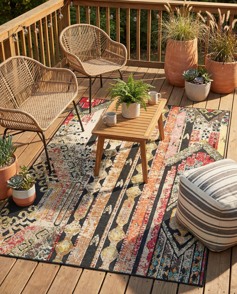 Outdoor Marrakesh Collection Area Rug -  Agadir Rectangle Multi Black  lifestyle 8