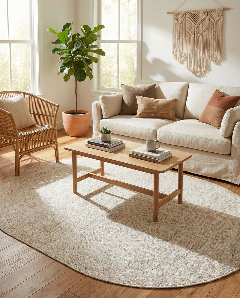 Tribal Terrace Treasures Collection Area Rug - Mayan Marina (Light Gray) Oval Light Gray  lifestyle 78