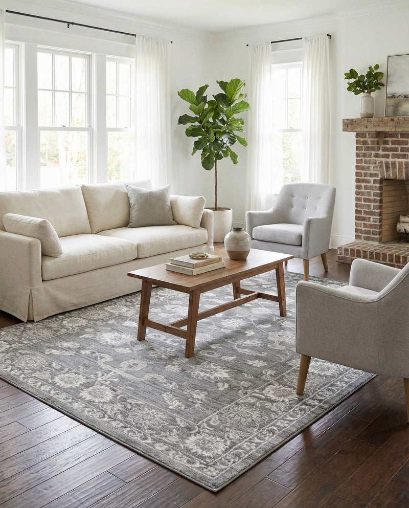Charleston Elegance Collection Area Rug -  Seaport (Gray) Rectangle Gray  lifestyle 27