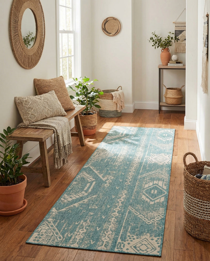 Desert Nomad Terrace Collection Area Rug - Sahara (Light Aqua) Runner Light Aqua  lifestyle 36