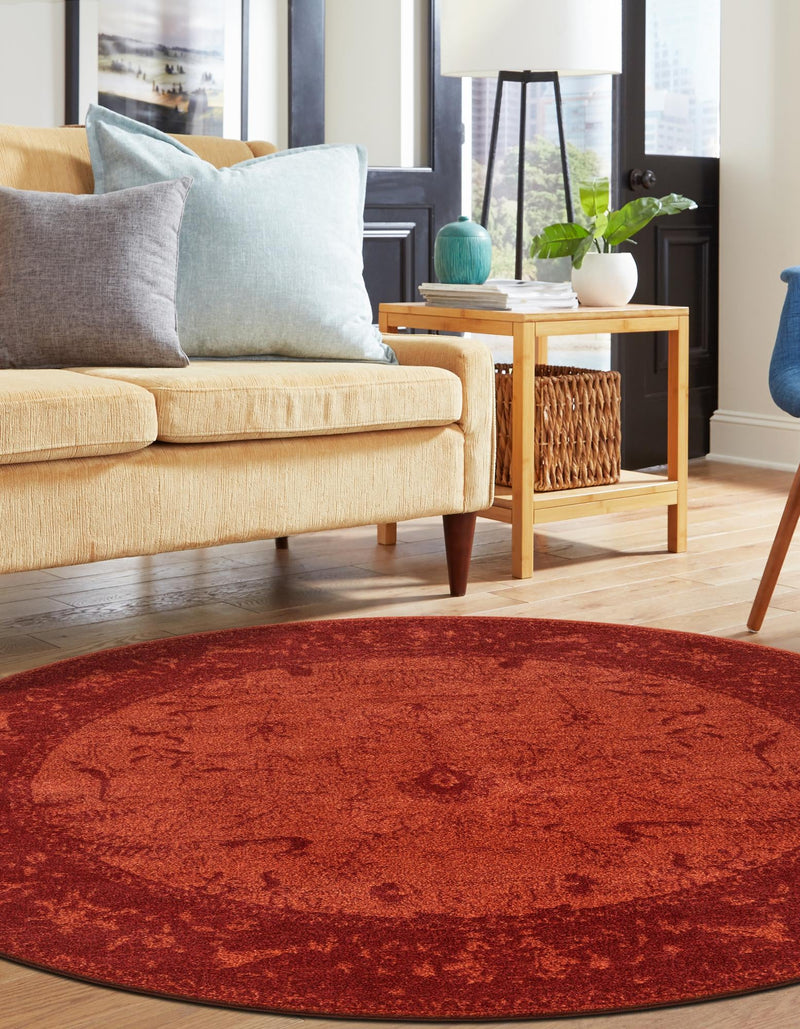 Horizon Collection Area Rug -  Apex (Rust Red) Round Rust Red  lifestyle 21