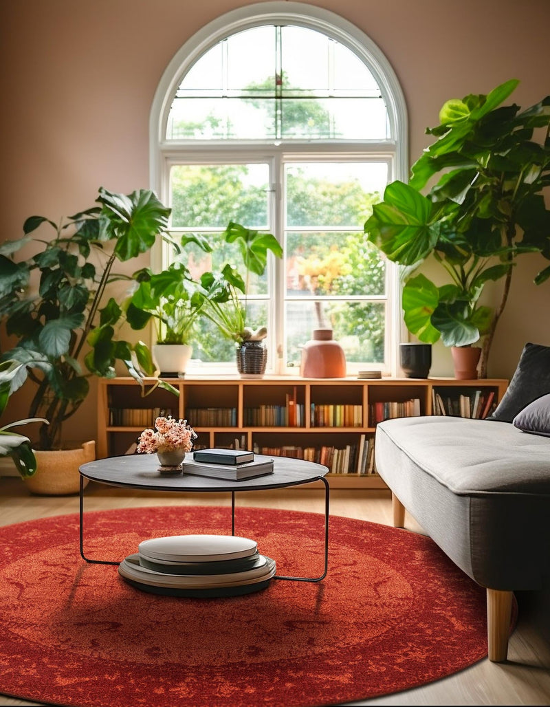 Horizon Collection Area Rug -  Apex (Rust Red) Round Rust Red  lifestyle 33