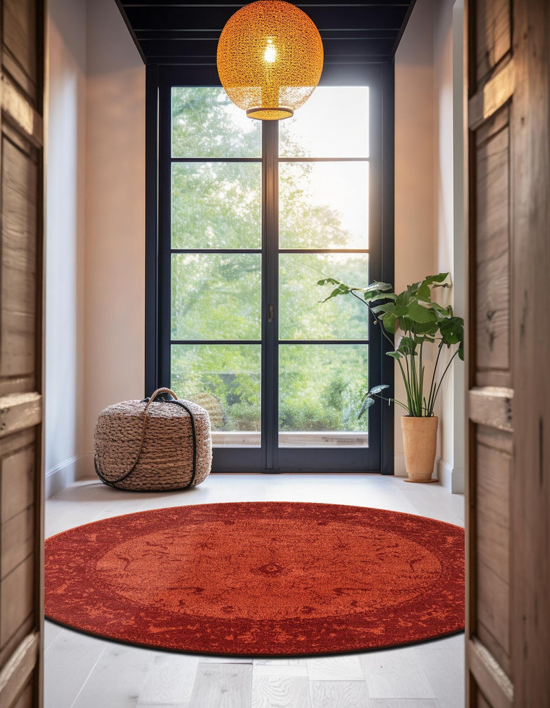 Horizon Collection Area Rug -  Apex (Rust Red) Round Rust Red  lifestyle 41