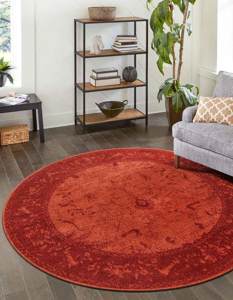 Horizon Collection Area Rug -  Apex (Rust Red) Round Rust Red  lifestyle 45
