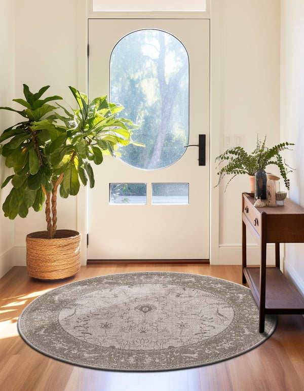 Horizon Collection Area Rug -  Apex (Light Gray) Round Light Gray  lifestyle 40