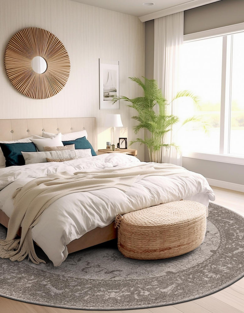 Horizon Collection Area Rug -  Apex (Light Gray) Round Light Gray  lifestyle 48