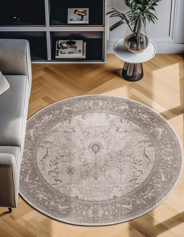 Horizon Collection Area Rug -  Apex (Light Gray) Round Light Gray  lifestyle 52
