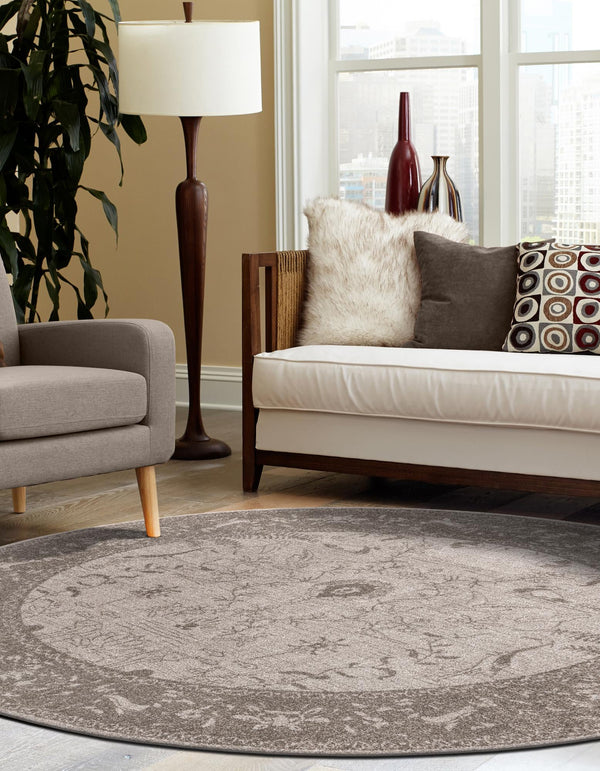Horizon Collection Area Rug -  Apex (Light Gray) Round Light Gray  lifestyle 56