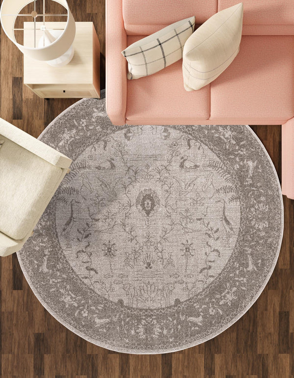 Horizon Collection Area Rug -  Apex (Light Gray) Round Light Gray  lifestyle 60