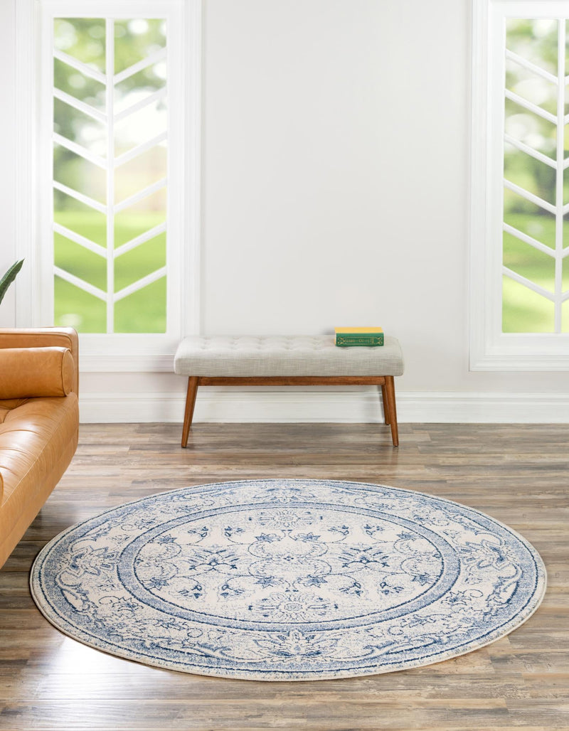 Horizon Collection Area Rug -  Meridian Round Ivory Blue  lifestyle 39