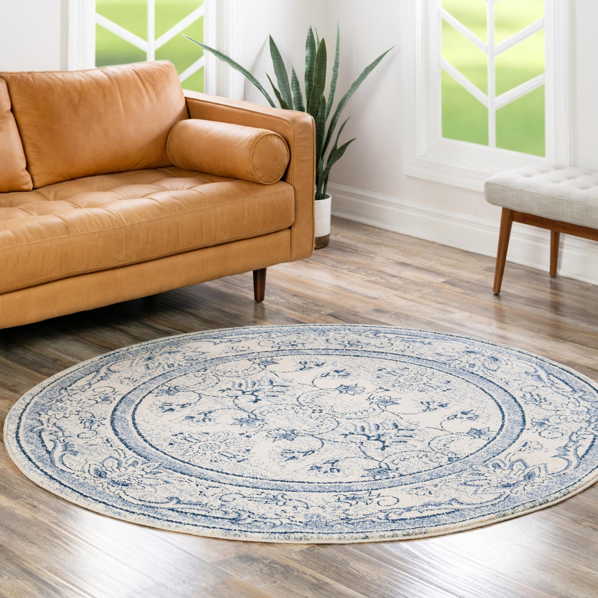 Horizon Collection Area Rug -  Meridian Round Ivory Blue  lifestyle 97