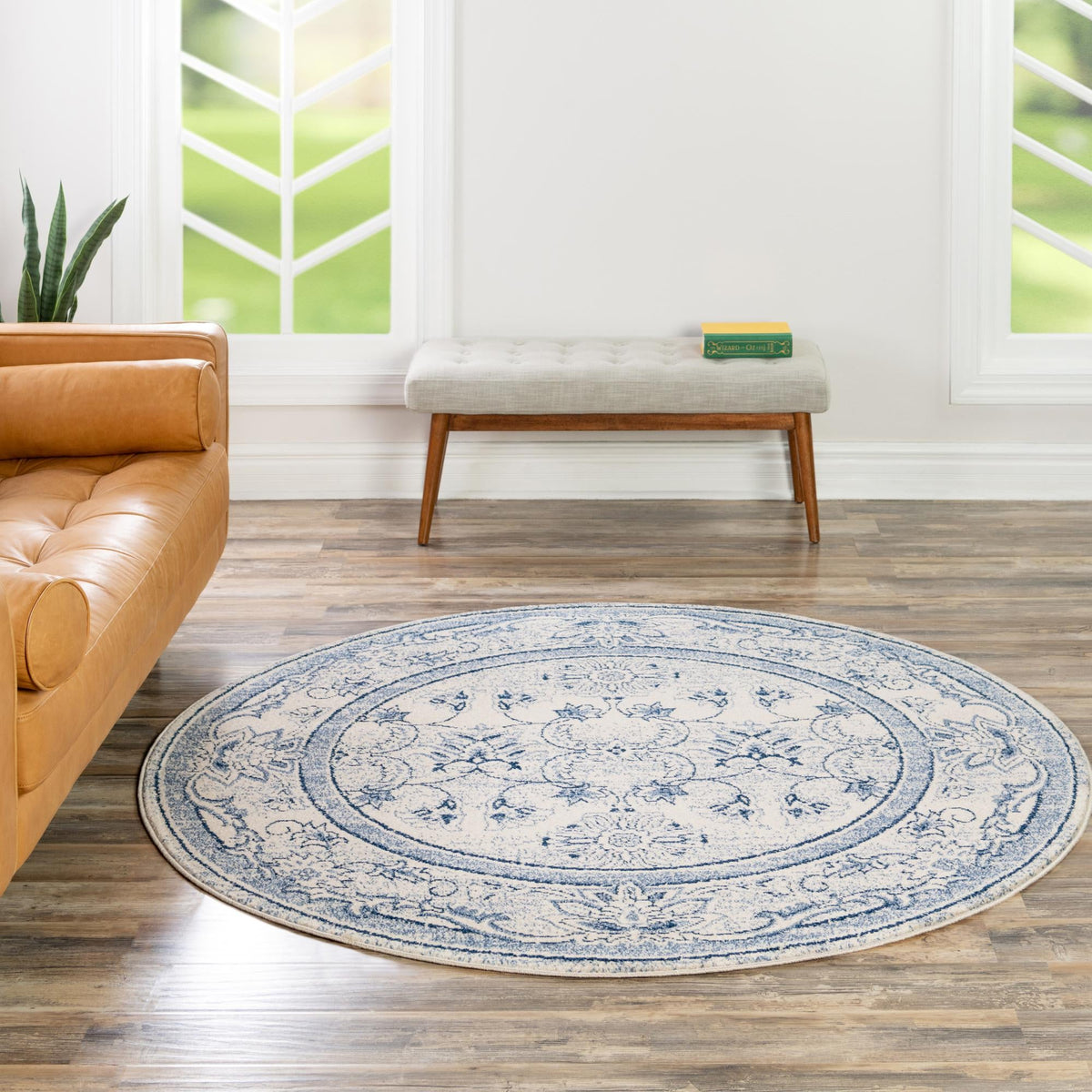 Horizon Collection Area Rug -  Meridian Round Ivory Blue  lifestyle 100