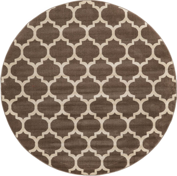 Lattice Gardens Collection Area Rug -  Bloomfield (Brown) Round Brown  lifestyle 17