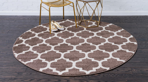 Lattice Gardens Collection Area Rug -  Bloomfield (Brown) Round Brown  lifestyle 25