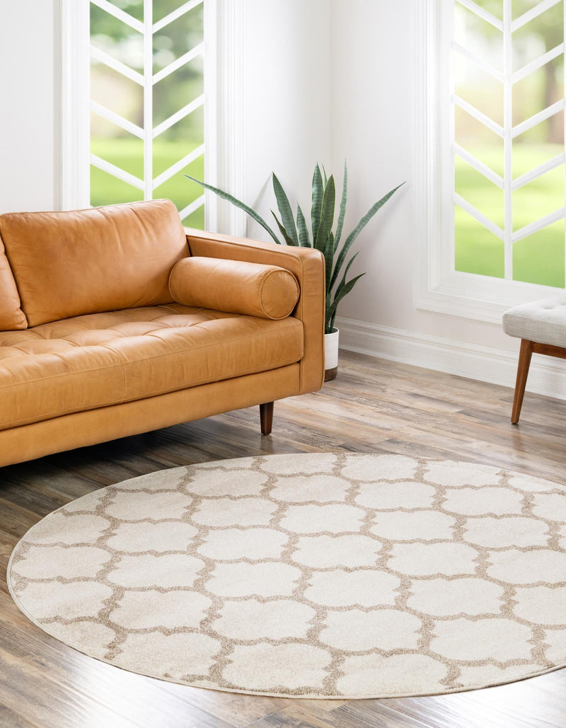Lattice Gardens Collection Area Rug -  Bloomfield (Beige and Light Brown) Round Beige and Light Brown  lifestyle 32