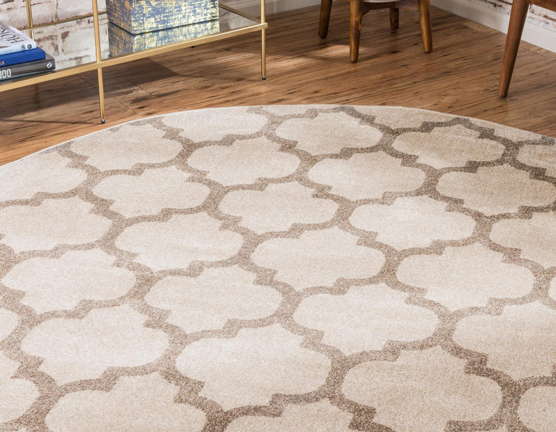 Lattice Gardens Collection Area Rug -  Bloomfield (Beige and Light Brown) Round Beige and Light Brown  lifestyle 36