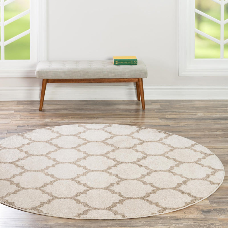 Lattice Gardens Collection Area Rug -  Bloomfield (Beige and Light Brown) Round Beige and Light Brown  lifestyle 96