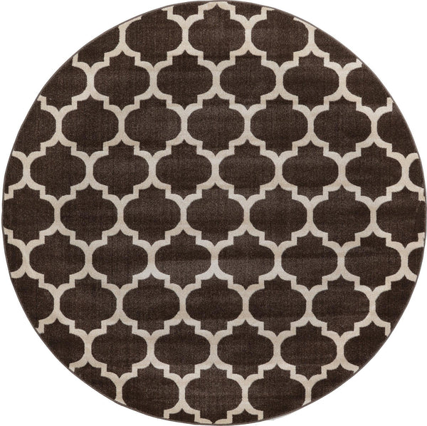 Lattice Gardens Collection Area Rug -  Bloomfield (Chocolate Brown) Round Chocolate Brown  lifestyle 24
