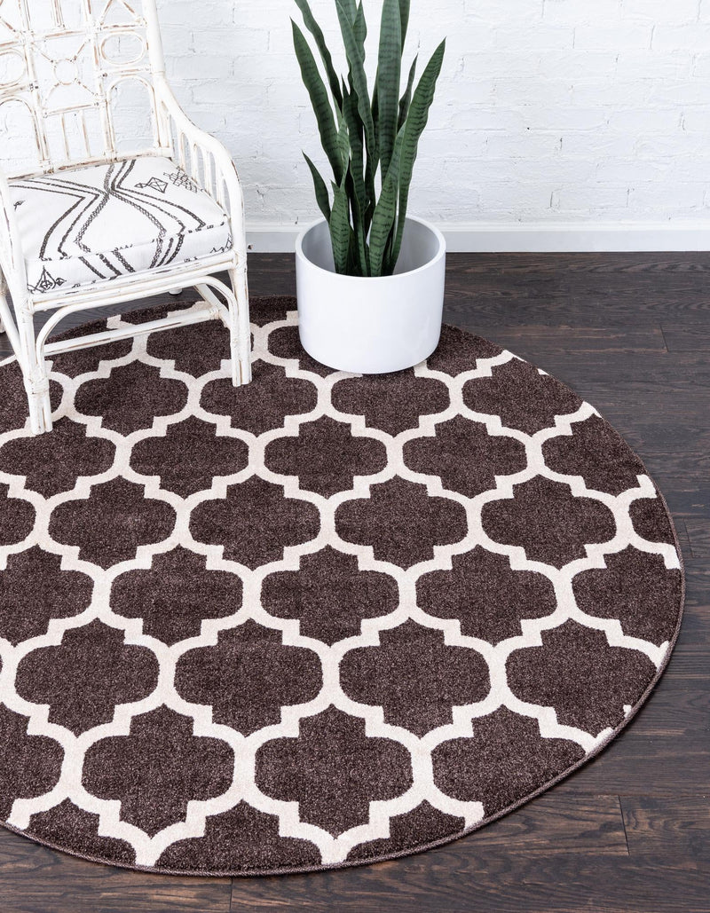 Lattice Gardens Collection Area Rug -  Bloomfield (Chocolate Brown) Round Chocolate Brown  lifestyle 27
