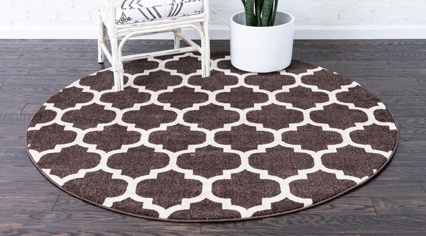 Lattice Gardens Collection Area Rug -  Bloomfield (Chocolate Brown) Round Chocolate Brown  lifestyle 30