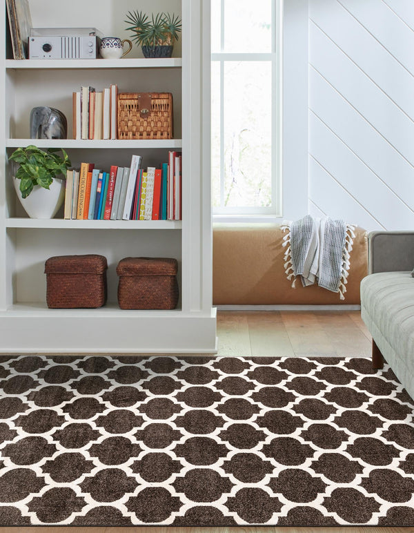Lattice Gardens Collection Area Rug -  Bloomfield (Chocolate Brown) Rectangle Chocolate Brown  lifestyle 5