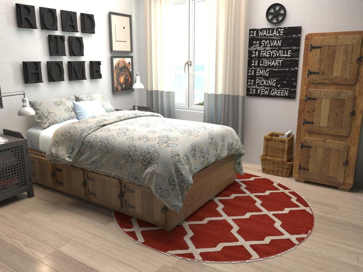 Lattice Gardens Collection Area Rug -  Floratown Round Dark Terracotta  lifestyle 32