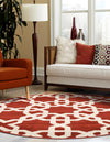 Lattice Gardens Collection Area Rug -  Greenhedge Round Dark Terracotta  lifestyle 52
