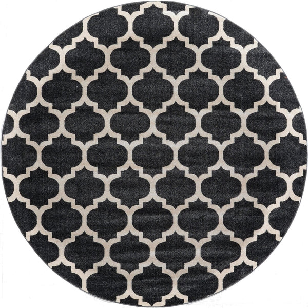 Lattice Gardens Collection Area Rug -  Bloomfield (Black) Round Black  lifestyle 14