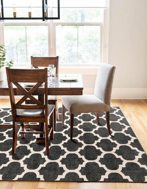 Lattice Gardens Collection Area Rug -  Bloomfield (Black) Rectangular Black  lifestyle 28