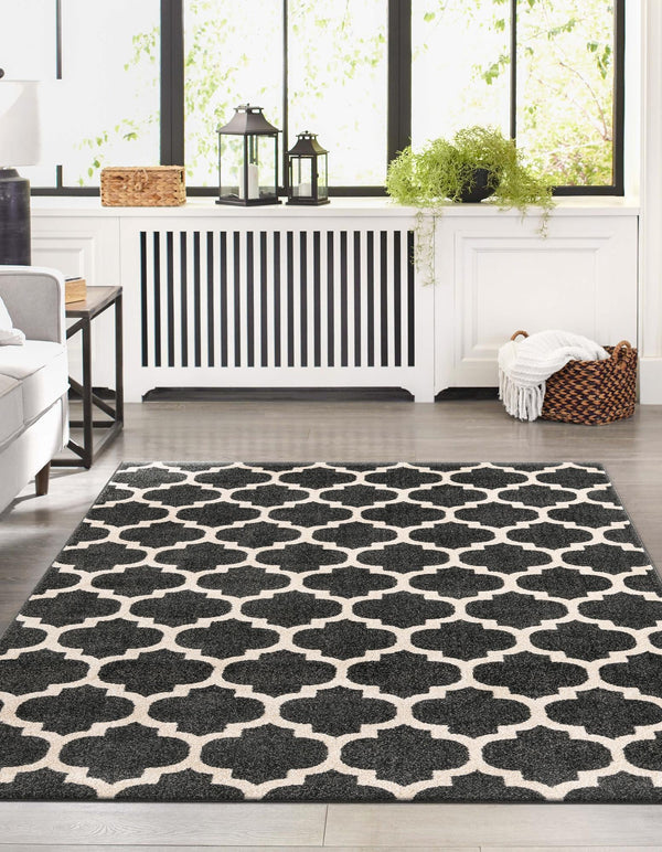 Lattice Gardens Collection Area Rug -  Bloomfield (Black) Rectangular Black  lifestyle 52