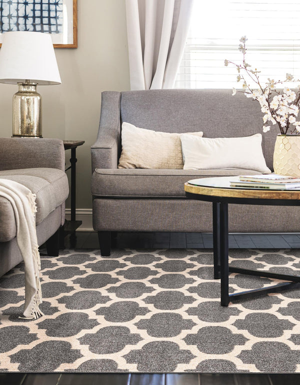 Lattice Gardens Collection Area Rug -  Bloomfield (Dark Gray) Rectangular Dark Gray  lifestyle 33