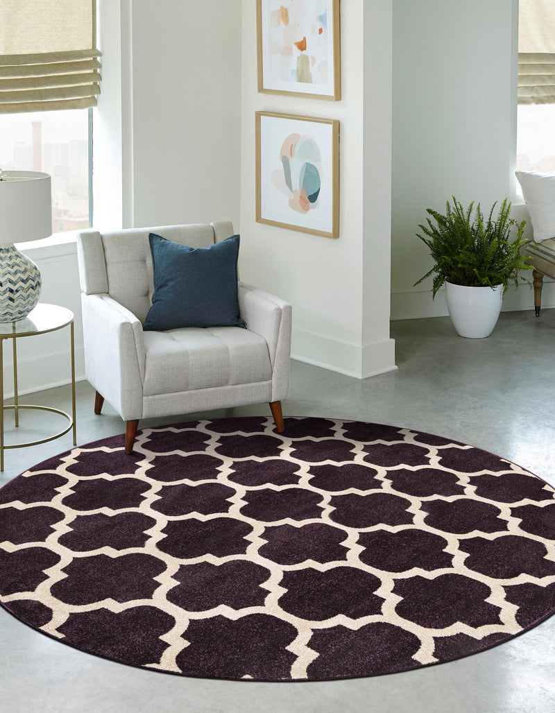 Lattice Gardens Collection Area Rug -  Bloomfield (Purple) Round Purple  lifestyle 33