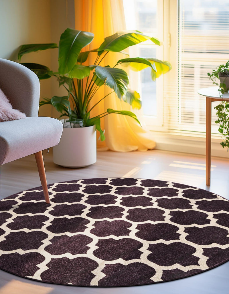 Lattice Gardens Collection Area Rug -  Bloomfield (Purple) Round Purple  lifestyle 51