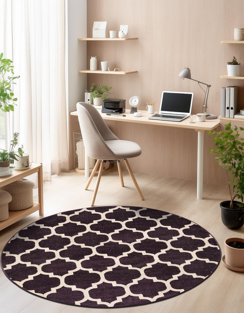 Lattice Gardens Collection Area Rug -  Bloomfield (Purple) Round Purple  lifestyle 55