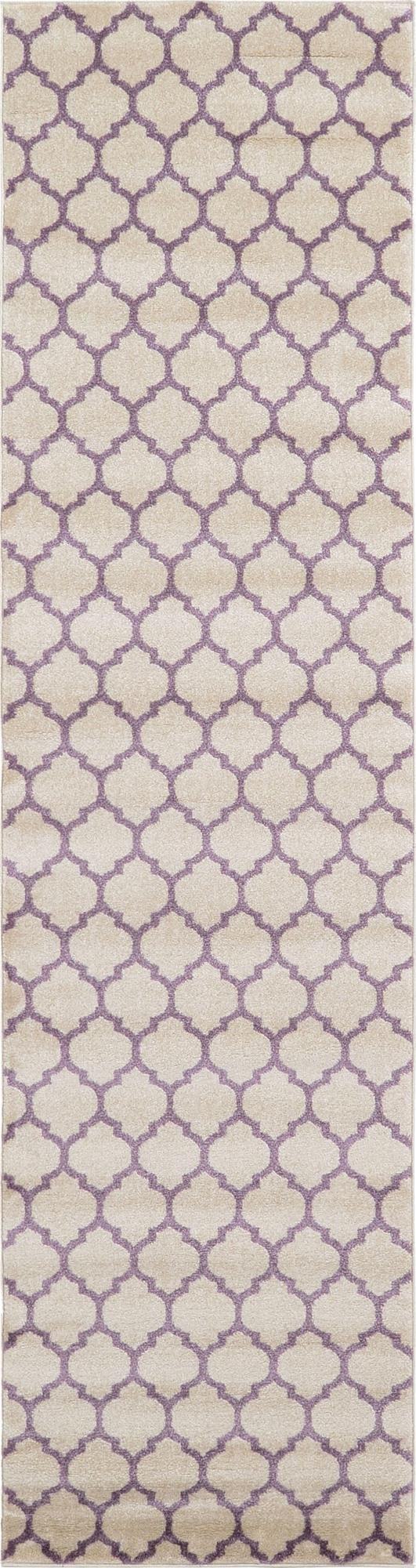 Lattice Gardens Collection Area Rug -  Bloomfield (Beige and Violet) Runner Beige and Violet Main
