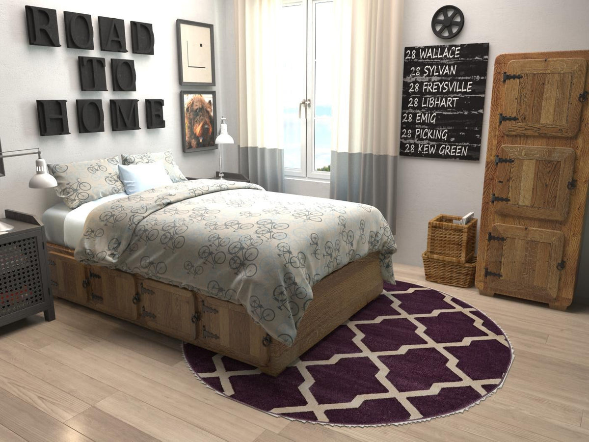 Lattice Gardens Collection Area Rug -  Floratown Round Dark Violet  lifestyle 30