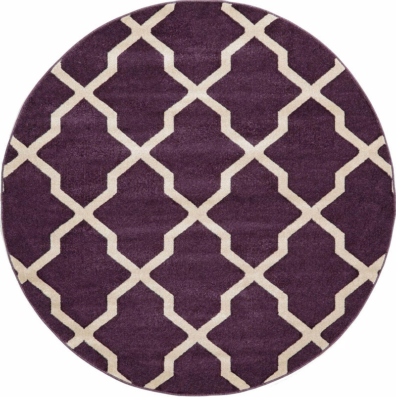 Lattice Gardens Collection Area Rug -  Floratown Round Dark Violet  lifestyle 25