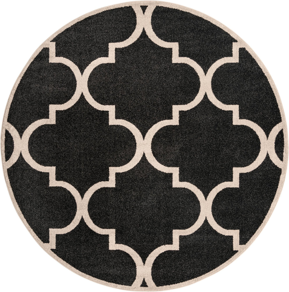 Lattice Gardens Collection Area Rug -  Espaliera Round Black and White  lifestyle 108