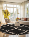 Lattice Gardens Collection Area Rug -  Espaliera Round Black and White  lifestyle 123