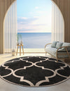 Lattice Gardens Collection Area Rug -  Espaliera Round Black and White  lifestyle 134