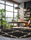 Lattice Gardens Collection Area Rug -  Espaliera Round Black and White  lifestyle 153