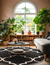 Lattice Gardens Collection Area Rug -  Espaliera Round Black and White  lifestyle 173