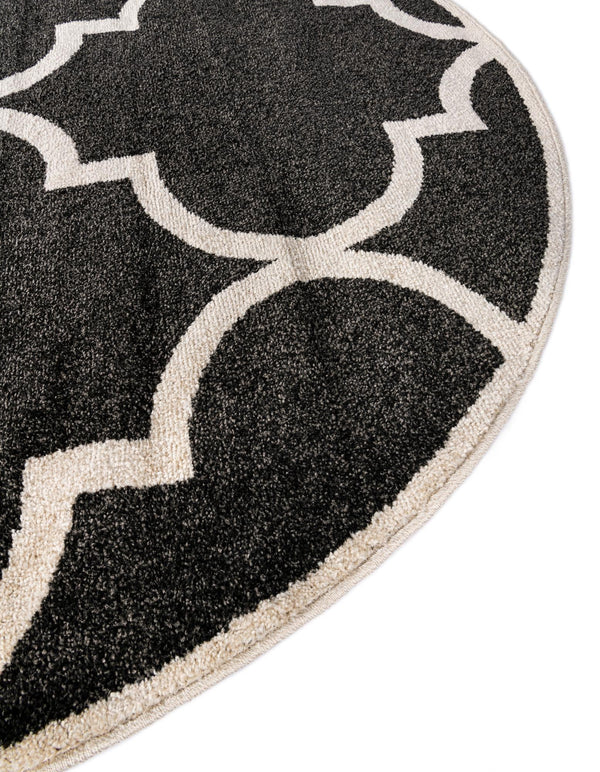 Lattice Gardens Collection Area Rug -  Espaliera Round Black and White  lifestyle 211
