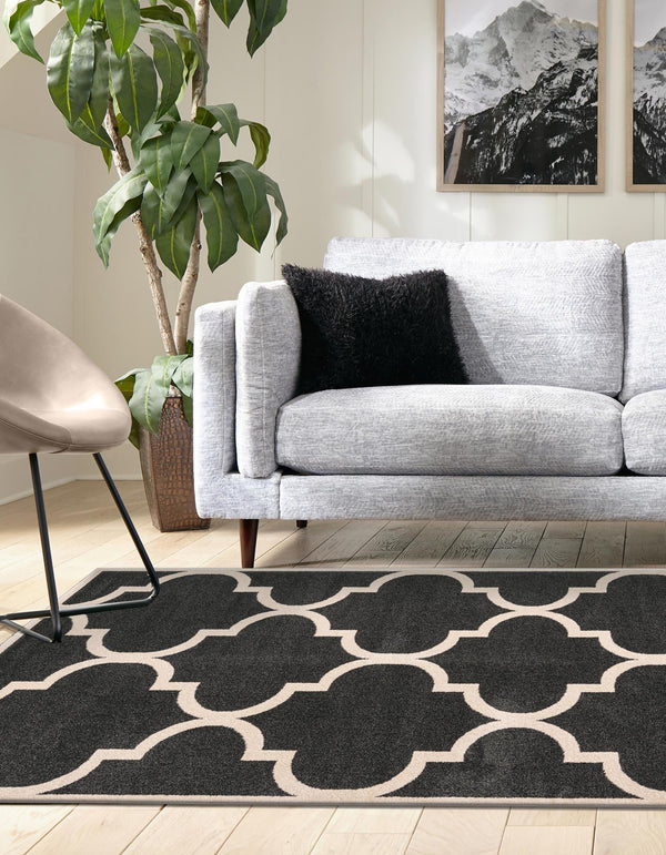 Lattice Gardens Collection Area Rug -  Espaliera Rectangle Black and White  lifestyle 16