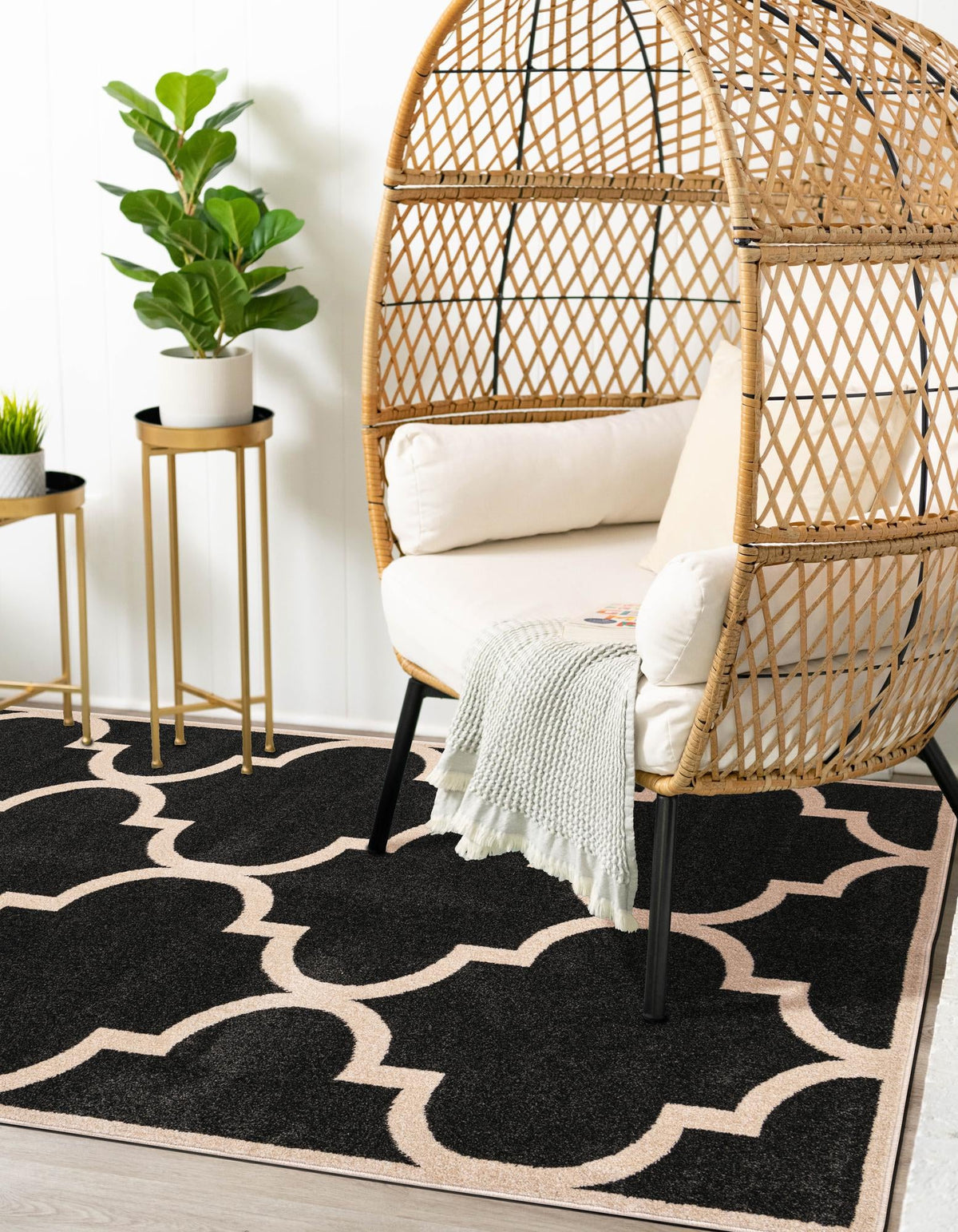 Lattice Gardens Collection Area Rug -  Espaliera Rectangle Black and White  lifestyle 28