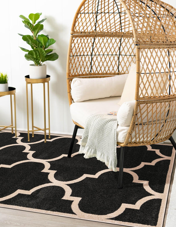 Lattice Gardens Collection Area Rug -  Espaliera Rectangle Black and White  lifestyle 28
